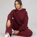 Womens Hoodie And Wide Leg Joggers Tracksuit Burgundy