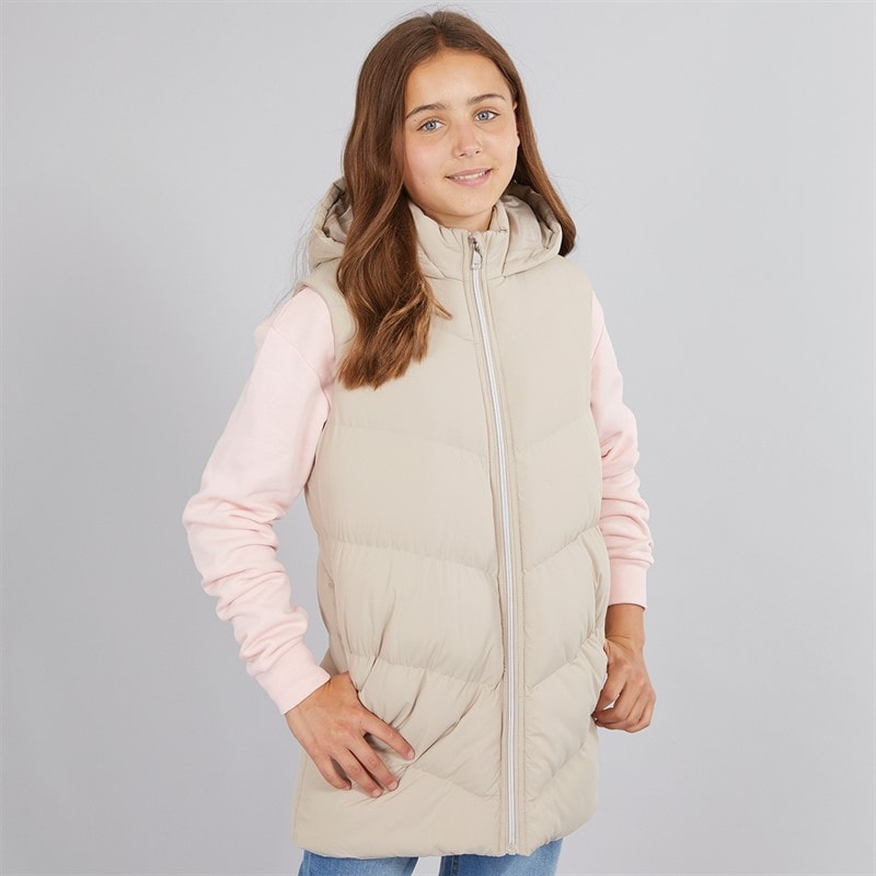Board Angels Girls Longline Hooded Gilet Ecru