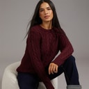 Womens Cable Knit Sweater Burgundy