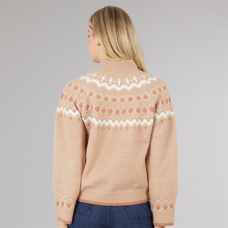 Womens High Neck Fairisle Sweater Blush Pink - Image 2