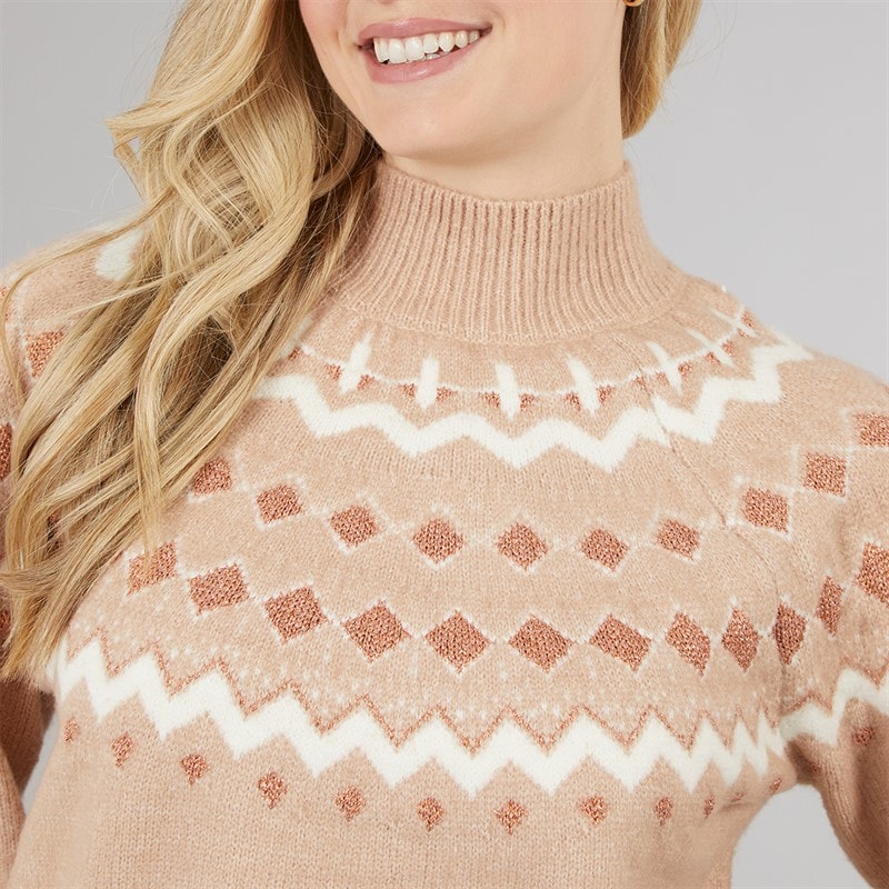 Womens High Neck Fairisle Sweater Blush Pink - Image 3