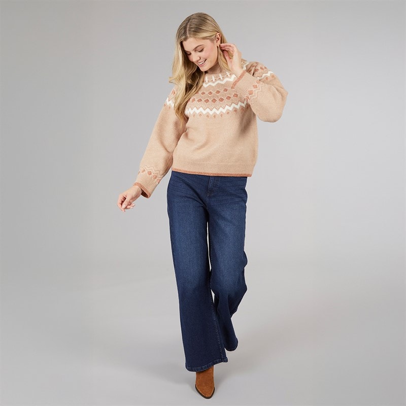 Womens High Neck Fairisle Sweater Blush Pink - Image 4