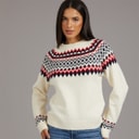 Womens Fairisle Crew Neck Sweater Cream/Red/Navy