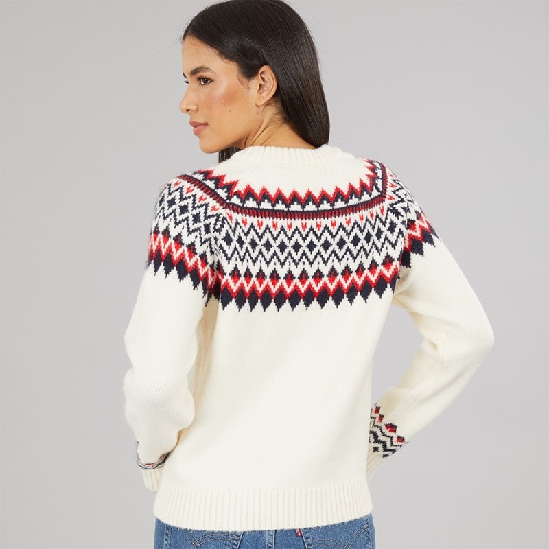 Womens Fairisle Crew Neck Sweater Cream/Red/Navy - Image 2