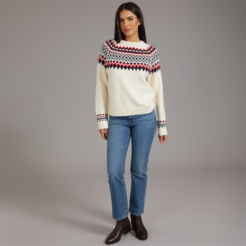 Womens Fairisle Crew Neck Sweater Cream/Red/Navy - Image 4
