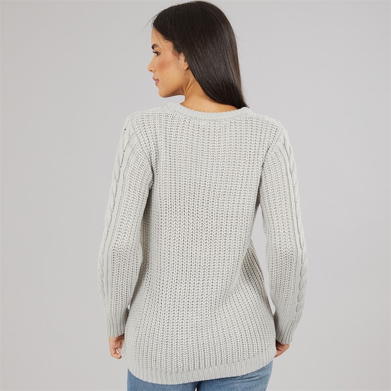 Womens Cable Knit Sweater Grey Marl - Image 2