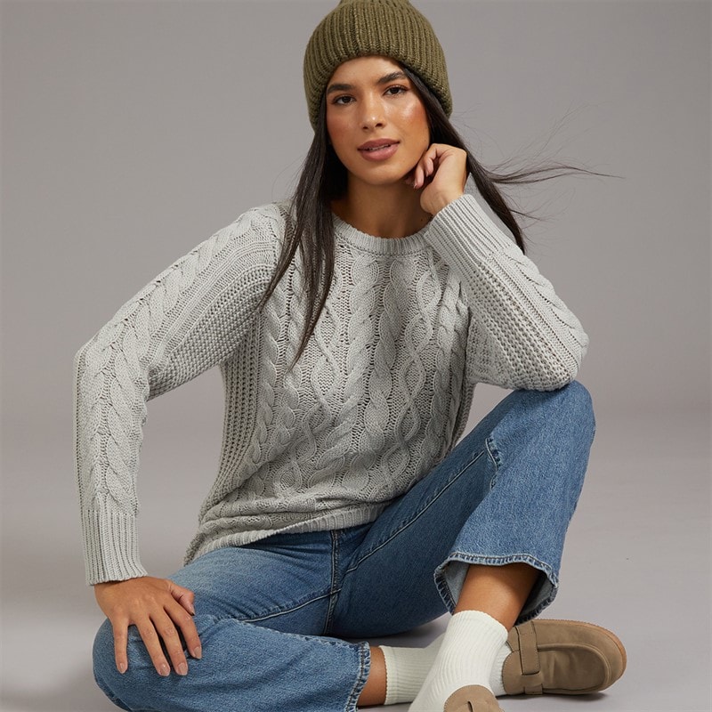 Womens Cable Knit Sweater Grey Marl - Image 3