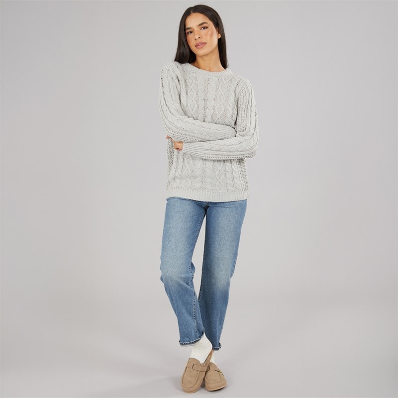 Womens Cable Knit Sweater Grey Marl - Image 4