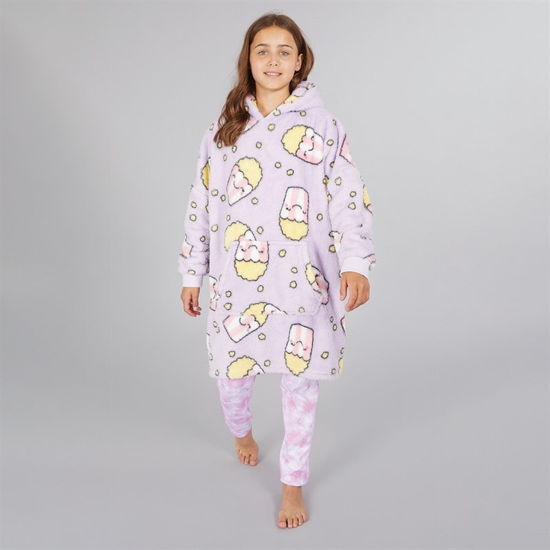 Girls Oversized Popcorn Blanket Hoodie Lilac - Image 4