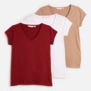 Womens Three Pack V Neck T-Shirts White/Taupe/Burgundy