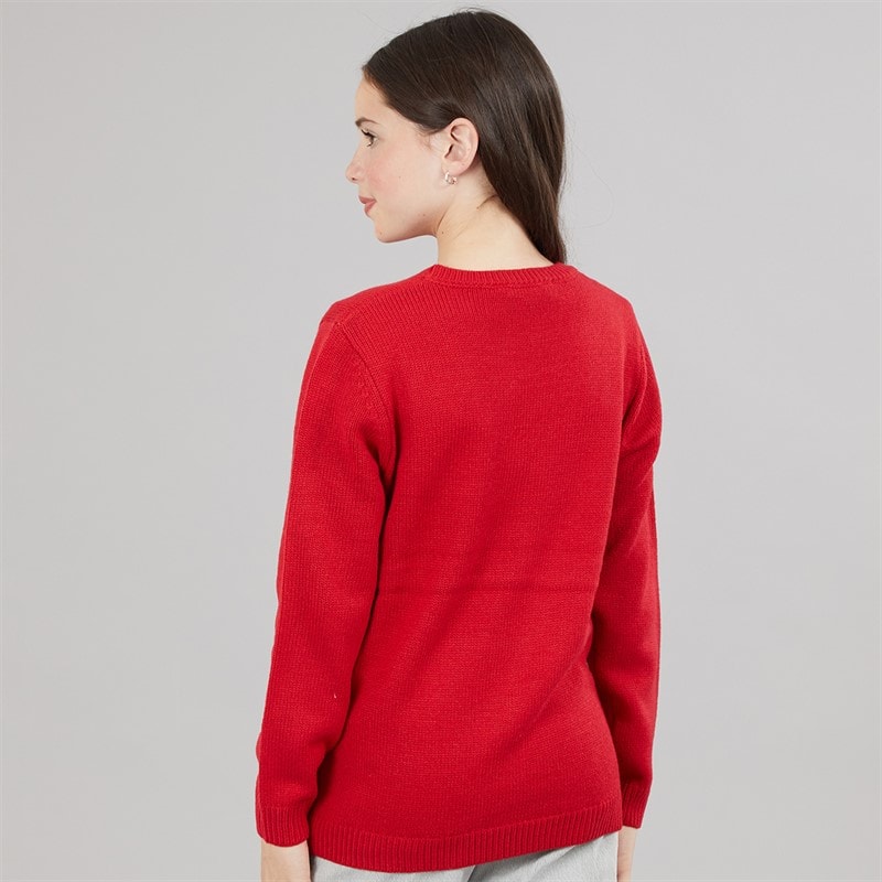 Girls Rudolf Christmas Jumper Red - Image 2