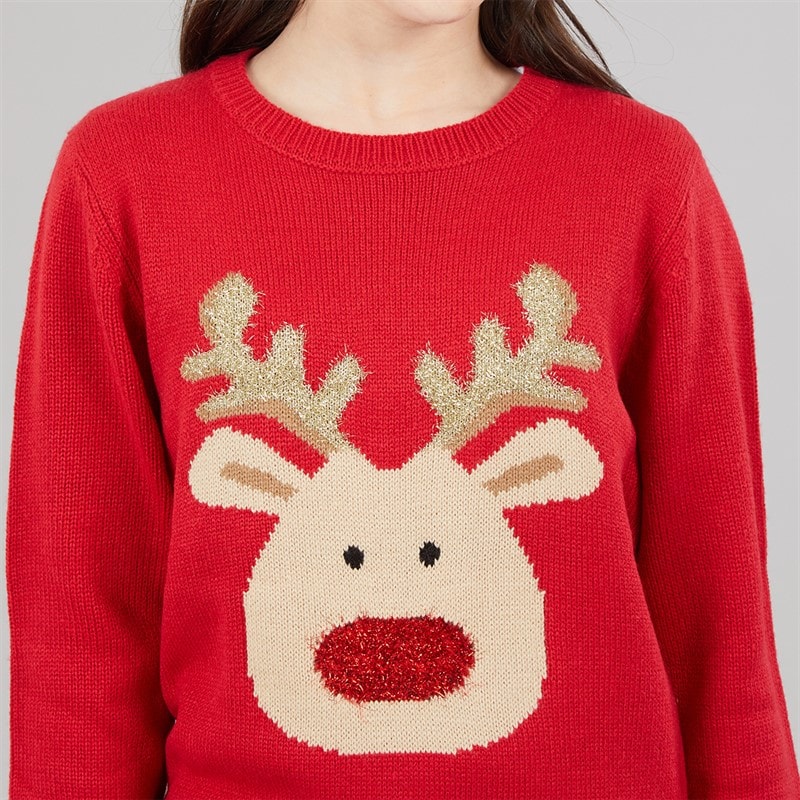 Girls Rudolf Christmas Jumper Red - Image 5