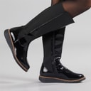 Womens Lisa Knee High Wedge Boots Black Patent