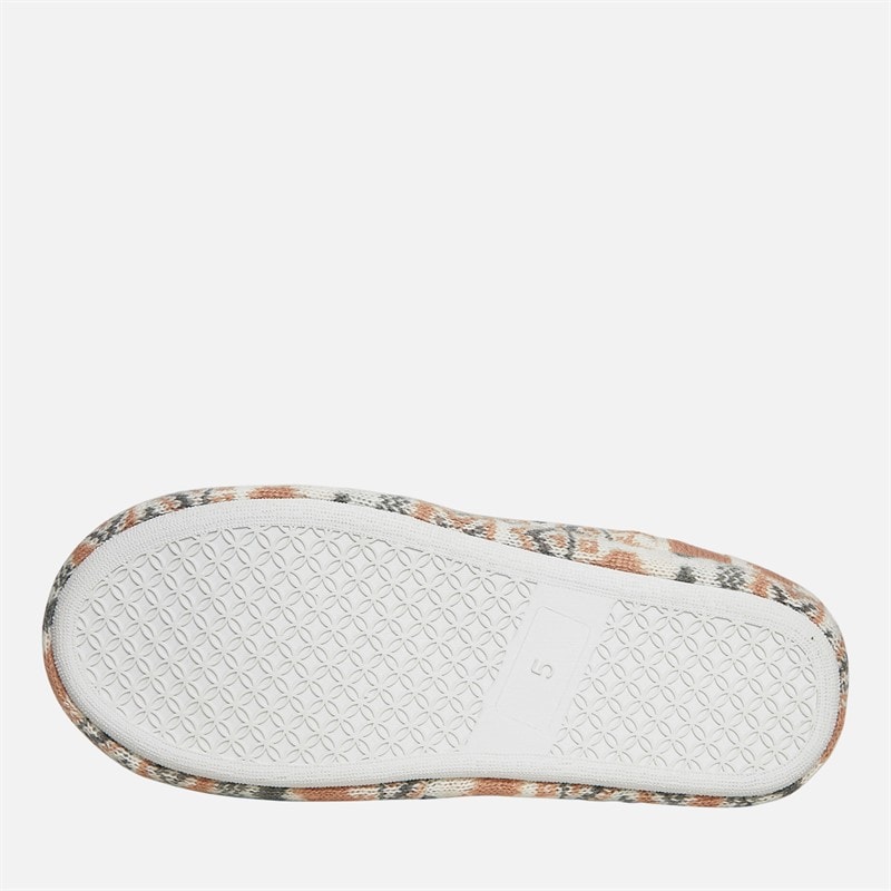 Womens Fairisle Sherpa Lined Bootee Slippers Cream/Pink - Image 2