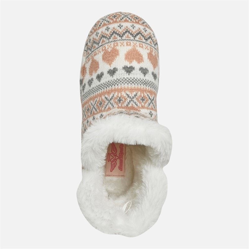Womens Fairisle Sherpa Lined Bootee Slippers Cream/Pink - Image 4