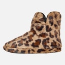 Womens Faux Fur Bootee Slippers Leopard