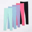 Girls Five Pack Plain Leggings Multi