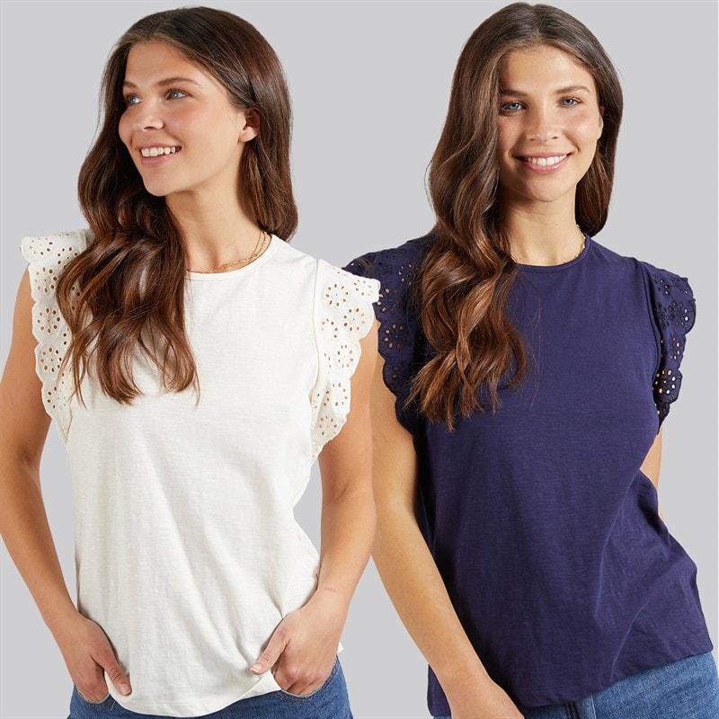 Womens Broderie Anglaise Two Pack Tops Multi - Image 1