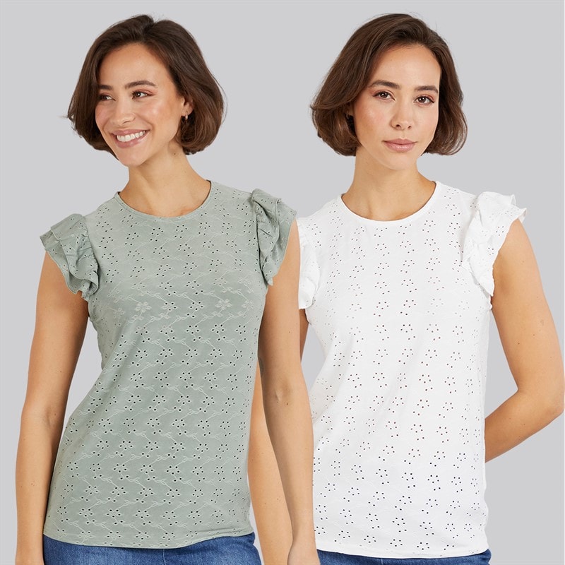 Womens Broderie Anglaise Two Pack Tops Multi - Image 1