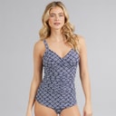 Womens Tummy Shaping Tankini Set Navy Shell Print