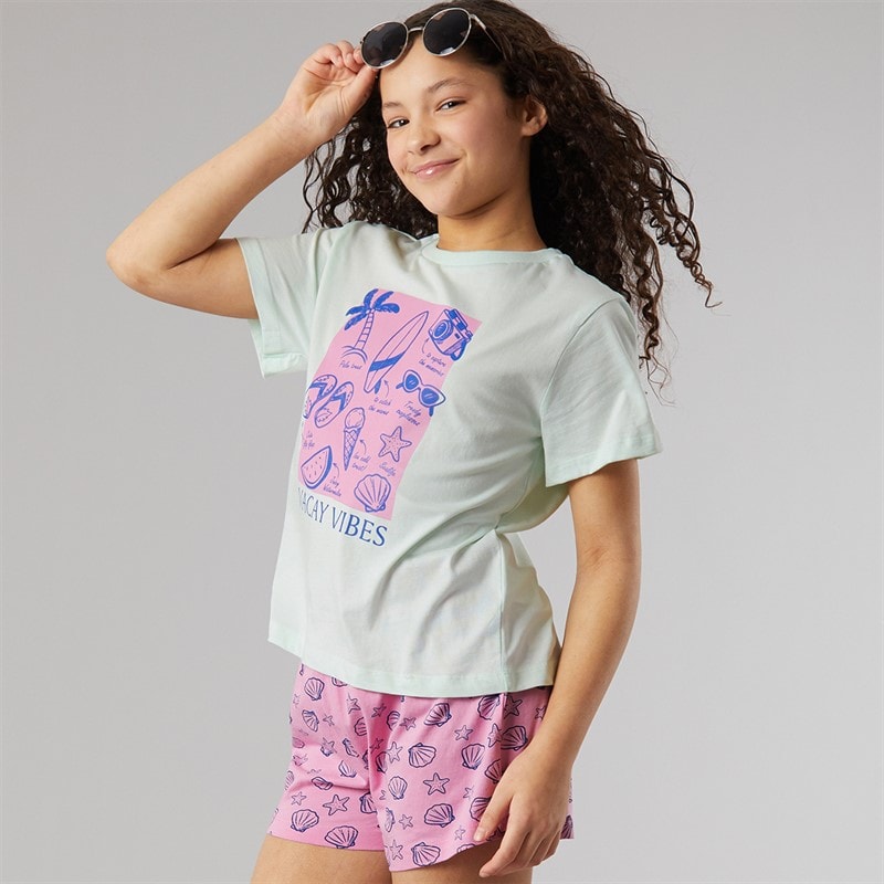 Girls T-Shirt And Shorts Pyjama Set Multi - Image 1