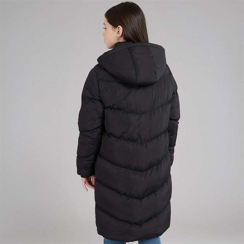 Girls Hooded Long Puffer Jacket Black - Image 2