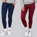 Womens Two Pack Fleece Lined Leggings Navy/Burgundy
