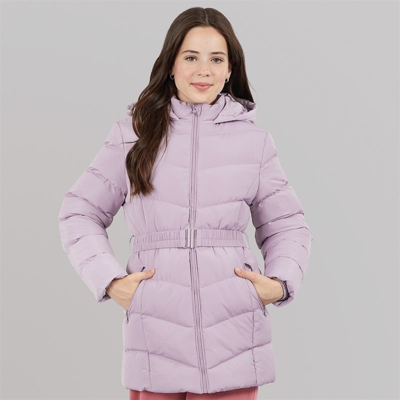 Girls Belted Hooded Jacket Dusky Lilac - Image 3