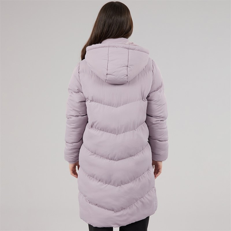 Girls Long Puffer Coat With Hood Dusky Lilac - Image 2