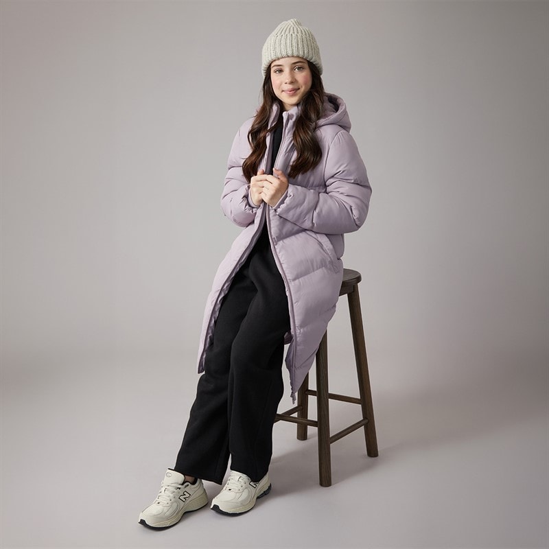 Girls Long Puffer Coat With Hood Dusky Lilac - Image 3