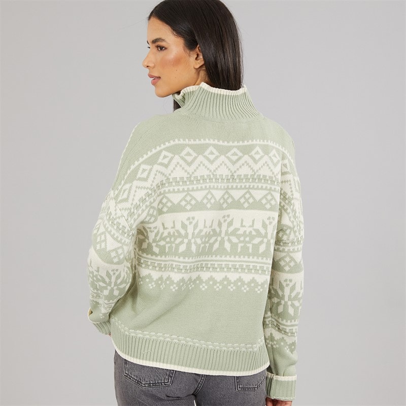 Womens Half Zip Fairisle Sweater Pastel Sage/Ivory - Image 2