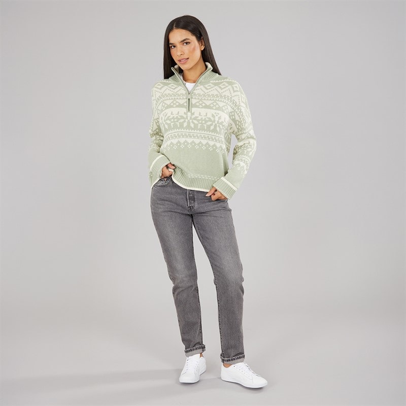 Womens Half Zip Fairisle Sweater Pastel Sage/Ivory - Image 4