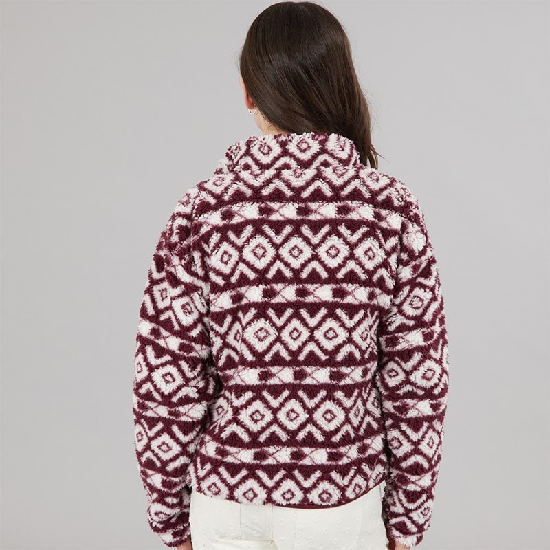Girls 1/4 Zip Borg Aztec Print Fleece Burgundy Multi - Image 2