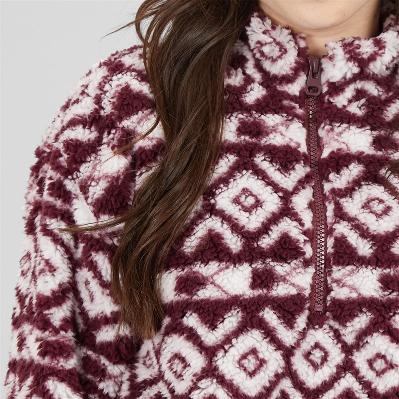 Girls 1/4 Zip Borg Aztec Print Fleece Burgundy Multi - Image 5