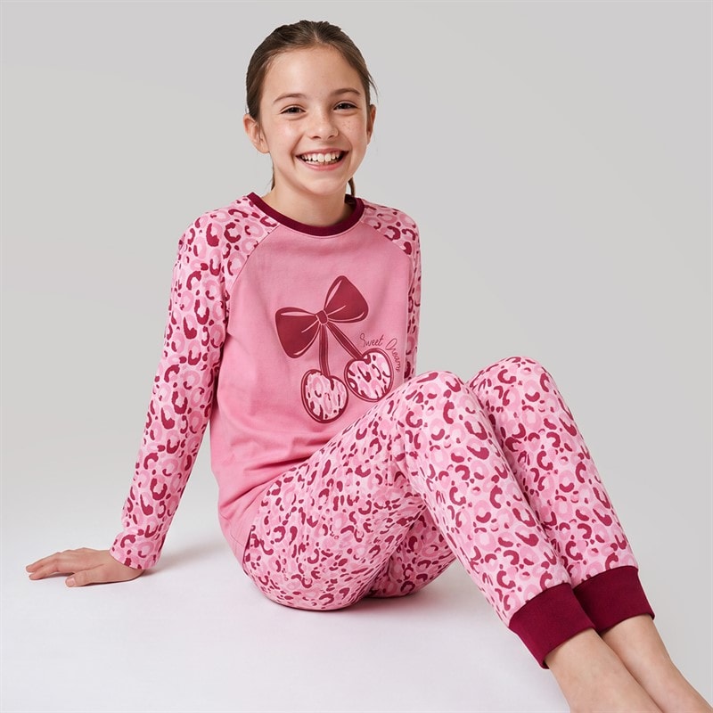 Board Angels Girls Leopard Cherry Pyjama Set Multi