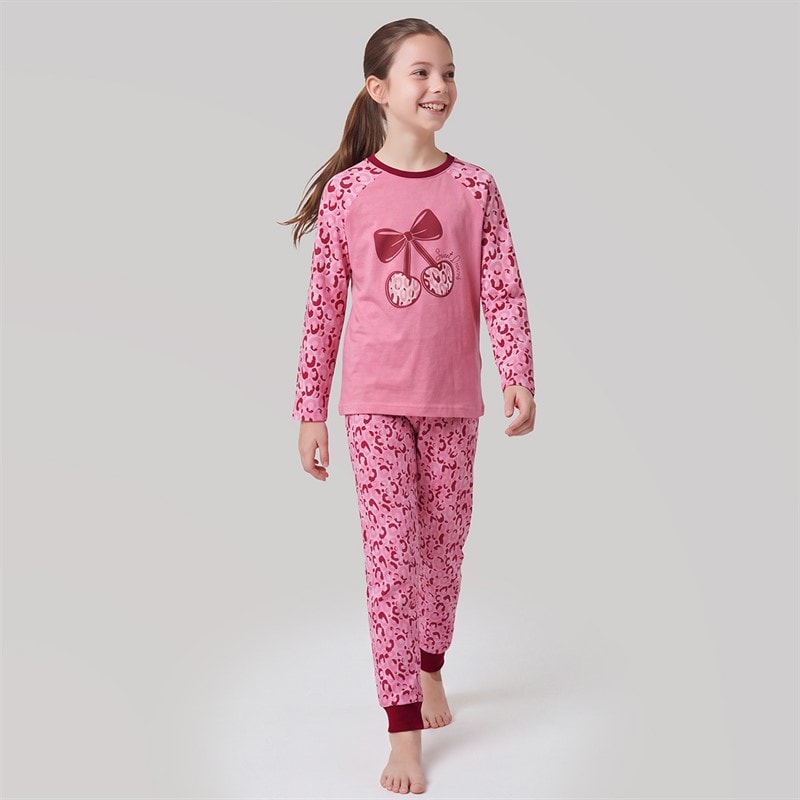 Girls Leopard Cherry Pyjama Set Multi - Image 3