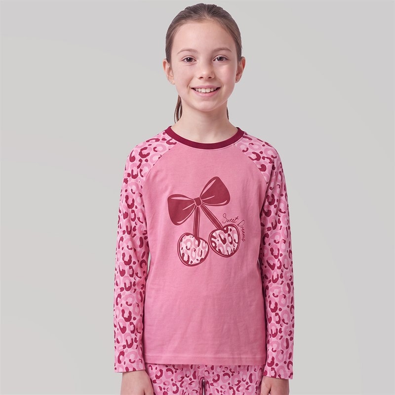 Girls Leopard Cherry Pyjama Set Multi - Image 4