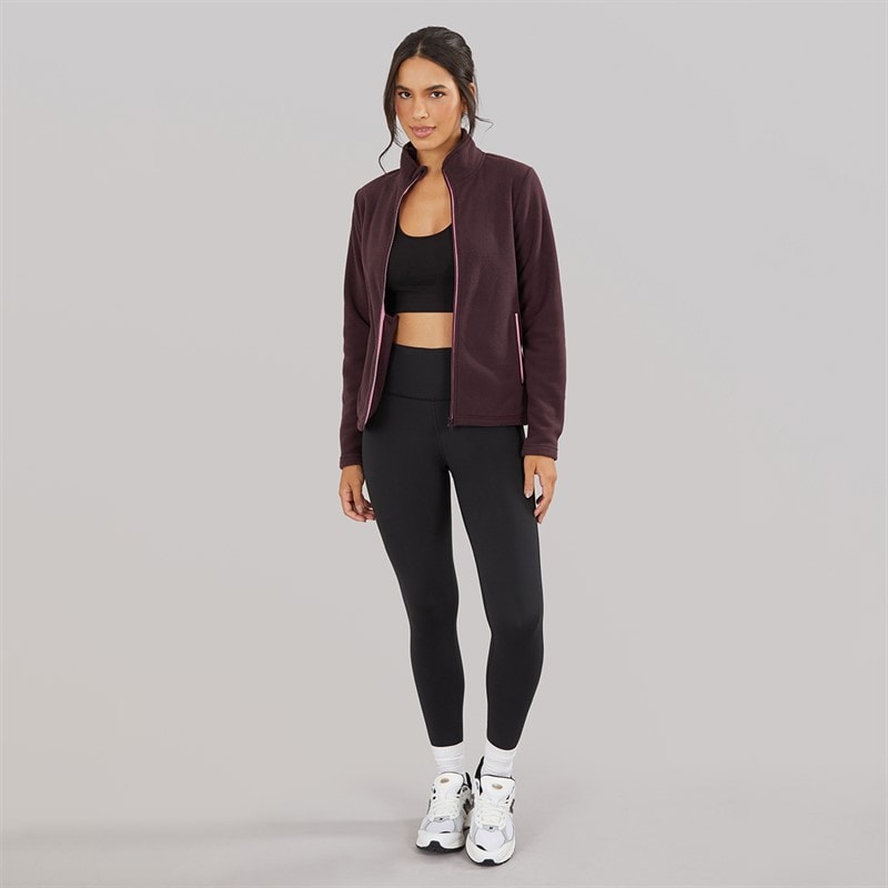 Womens Zip Through Microfleece Top Burgundy - Image 3