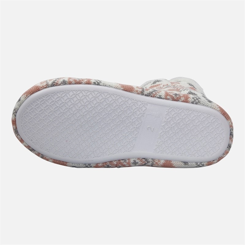 Girls Fairisle Bootee Slippers Cream/Pink - Image 2