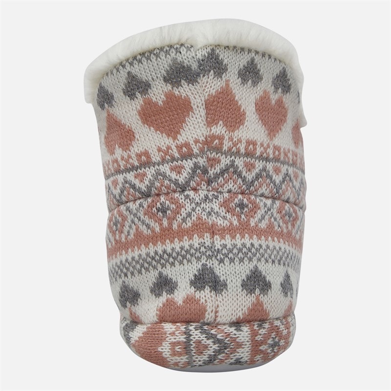 Girls Fairisle Bootee Slippers Cream/Pink - Image 3