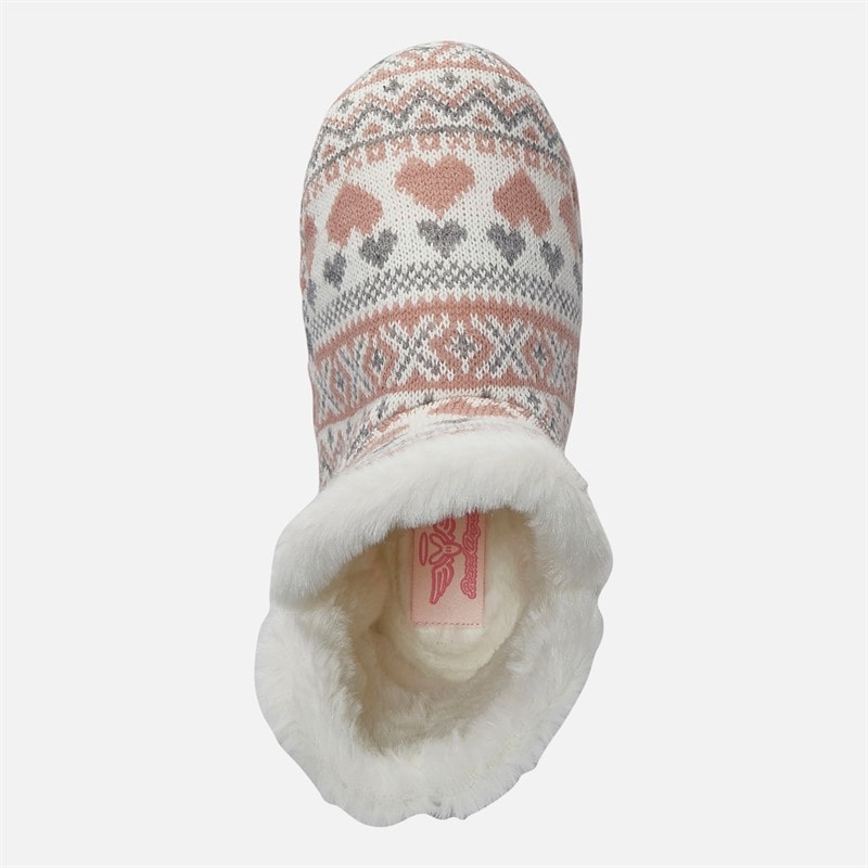 Girls Fairisle Bootee Slippers Cream/Pink - Image 4