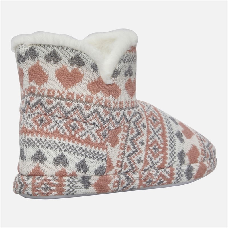 Girls Fairisle Bootee Slippers Cream/Pink - Image 5