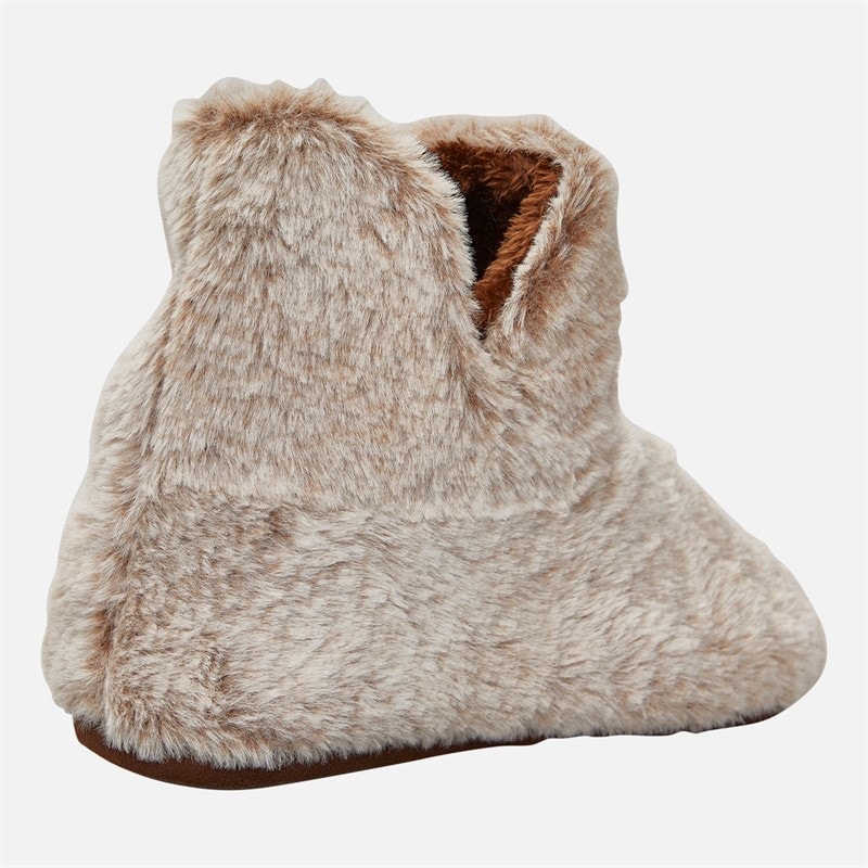 Womens Faux Fur Bootee Slippers Mink - Image 5