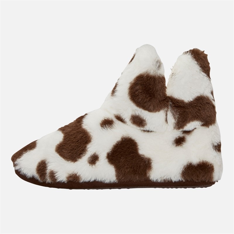 Board Angels Womens Faux Fur Bootee Slippers Cow Print