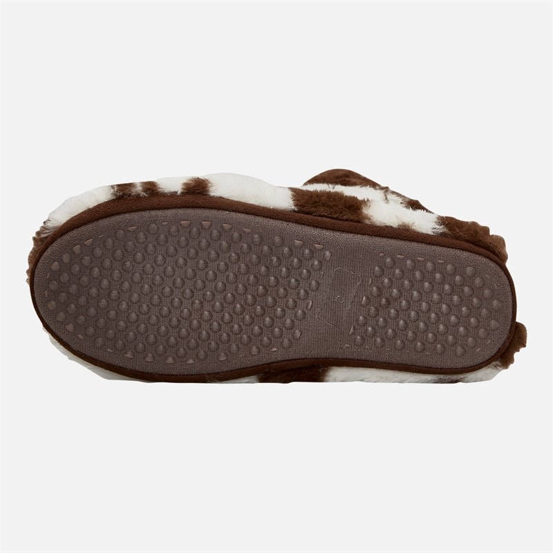 Womens Faux Fur Bootee Slippers Cow Print - Image 2