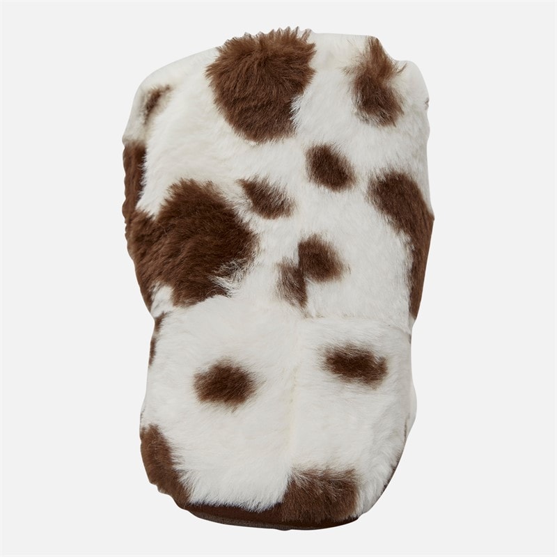 Womens Faux Fur Bootee Slippers Cow Print - Image 3