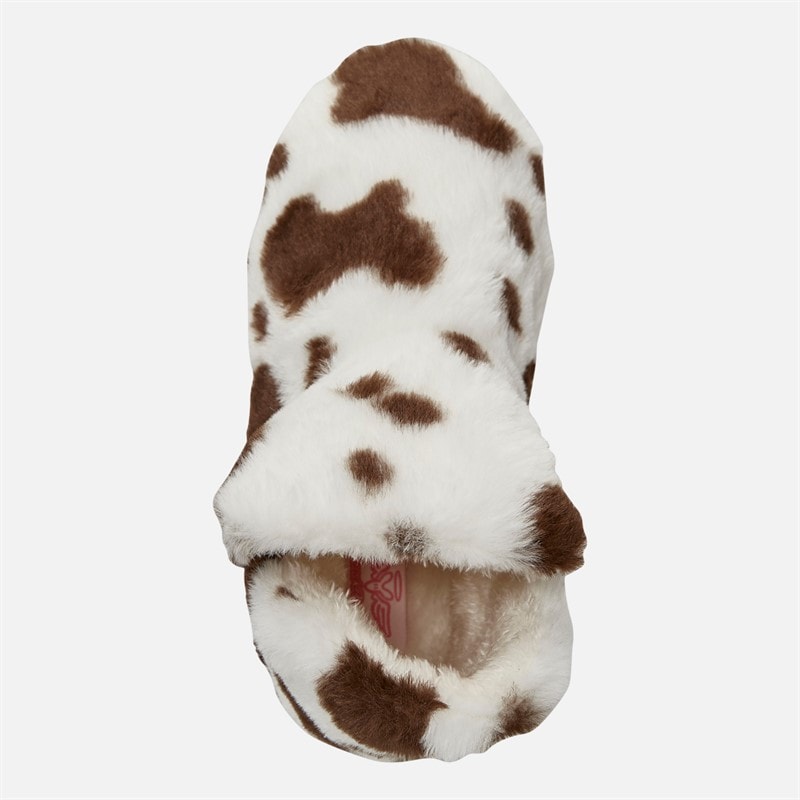 Womens Faux Fur Bootee Slippers Cow Print - Image 4