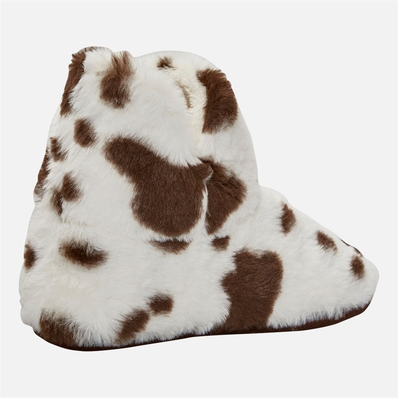 Womens Faux Fur Bootee Slippers Cow Print - Image 5