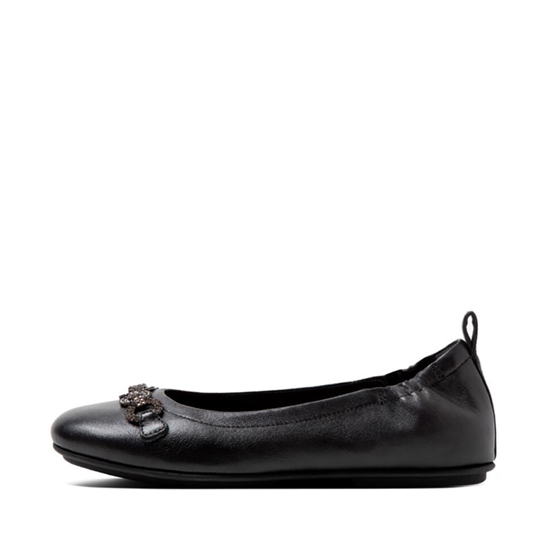 FitFlop Womens Allegro Sparkle Ballerina Shoes All Black