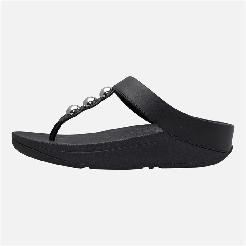 FitFlop Womens Fino Mirror Dome Leather Toe Post Sandals Black